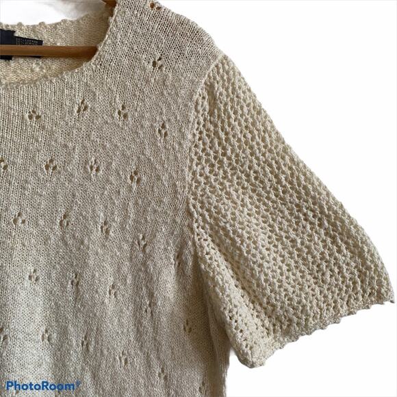VINTAGE 70s Eyelet Nub Sweater Cream L  Poet Twee Academia Bonnie Lee - Picture 2 of 8